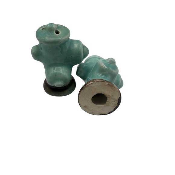 Fire Hydrant Shaped Ceramic Salt & Pepper Shakers Handcrafted Blue & Black - Picture 6 of 6